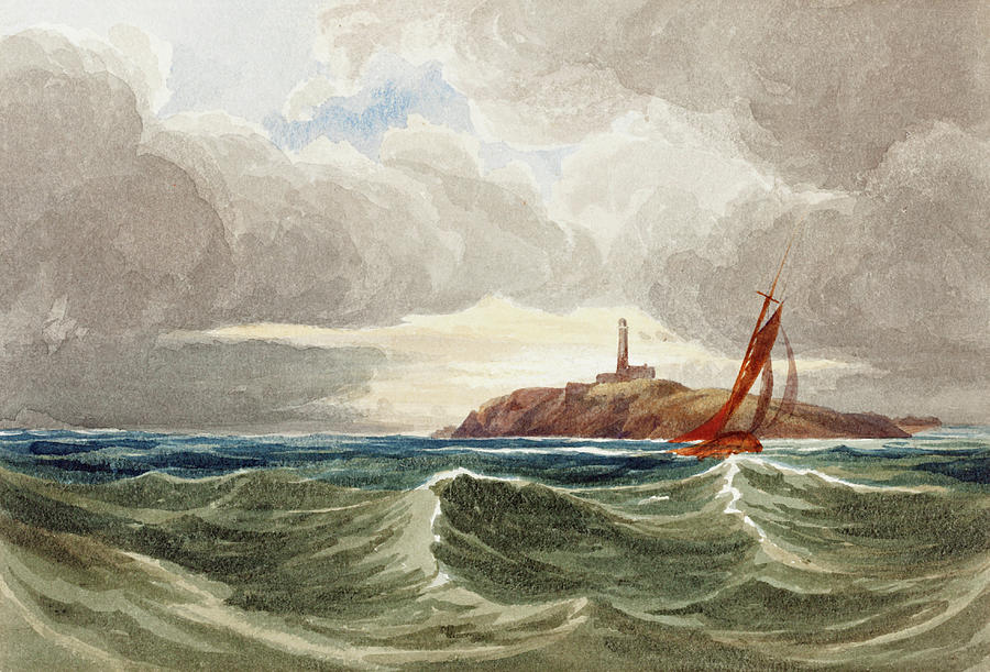 Seascape with Lighthouse Painting by Attributed to James Bulwer