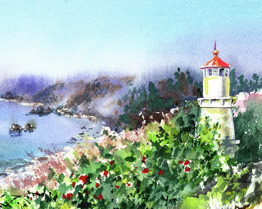Seascape With Lighthouse Painting by Irina Sztukowski