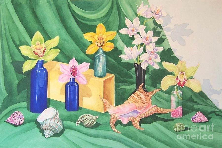 Seashell and Orchid Symphony Painting by Janet Summers-Tembeli
