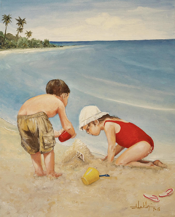 Seashell Sand and a Solo Cup Painting by Alan Lakin