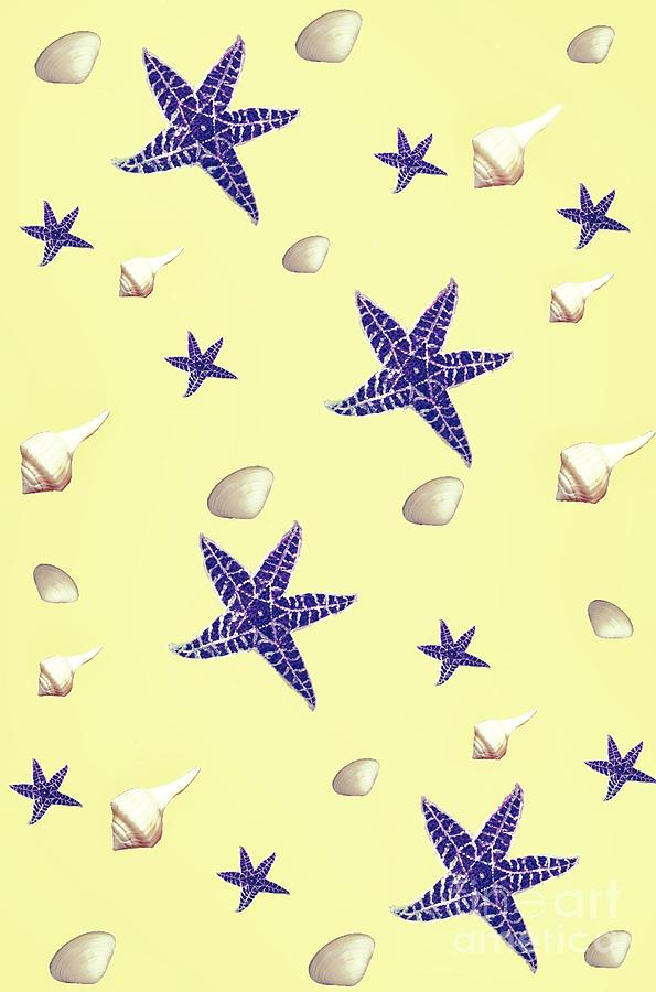 Seashells And Starfish Yellow Digital Art by Rachel Hannah