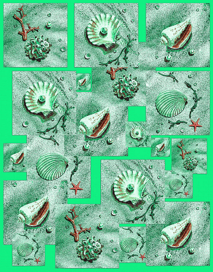 Seashells On Green Painting by Irina Sztukowski