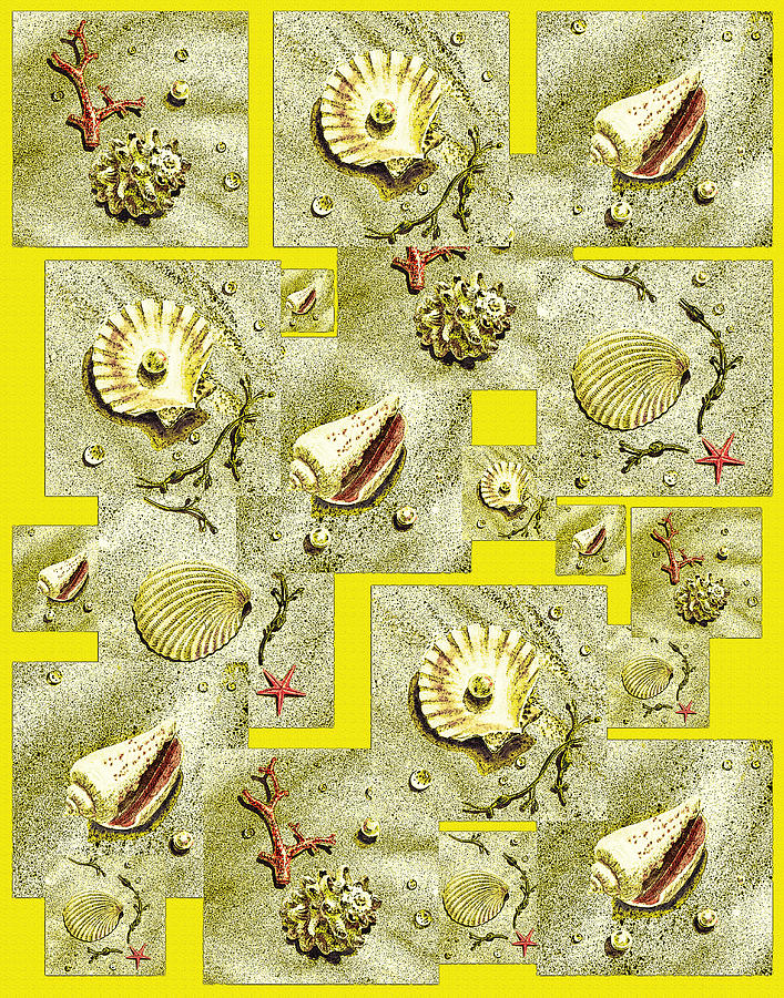 Seashells On Lemon Yellow Painting by Irina Sztukowski