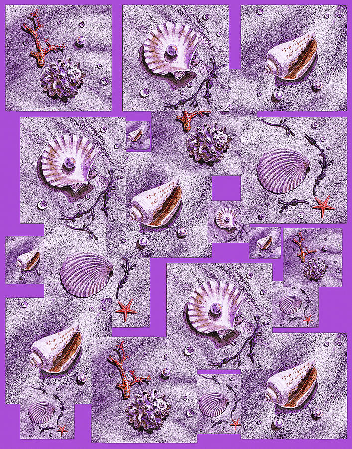 Seashells On Purple Painting by Irina Sztukowski