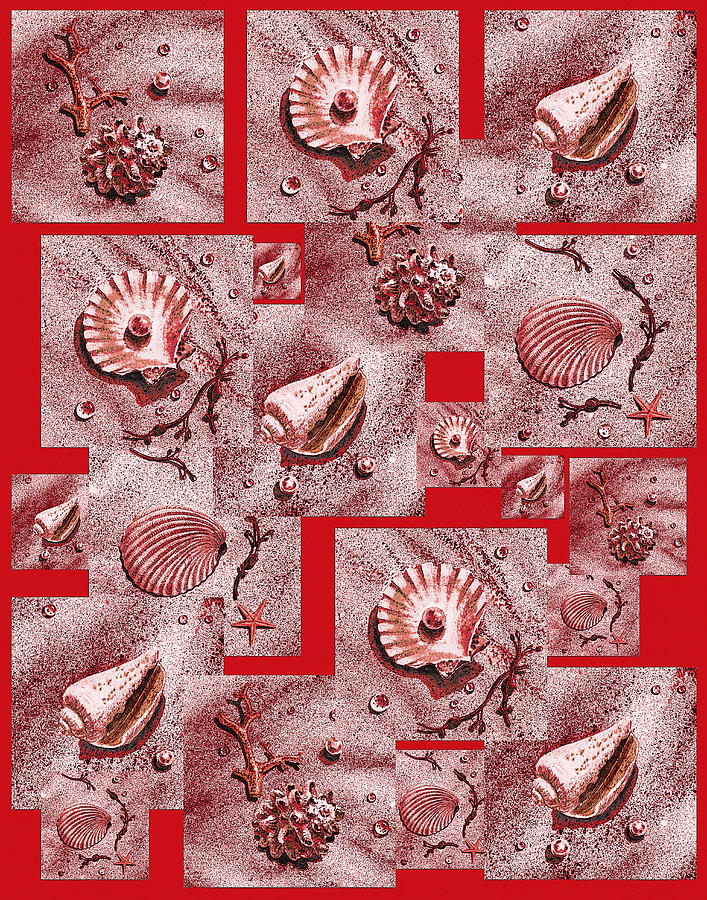 Seashells On Red Painting by Irina Sztukowski