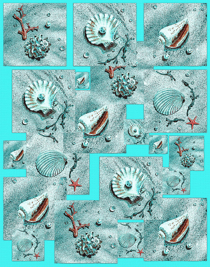 Seashells On Turquoise Painting by Irina Sztukowski