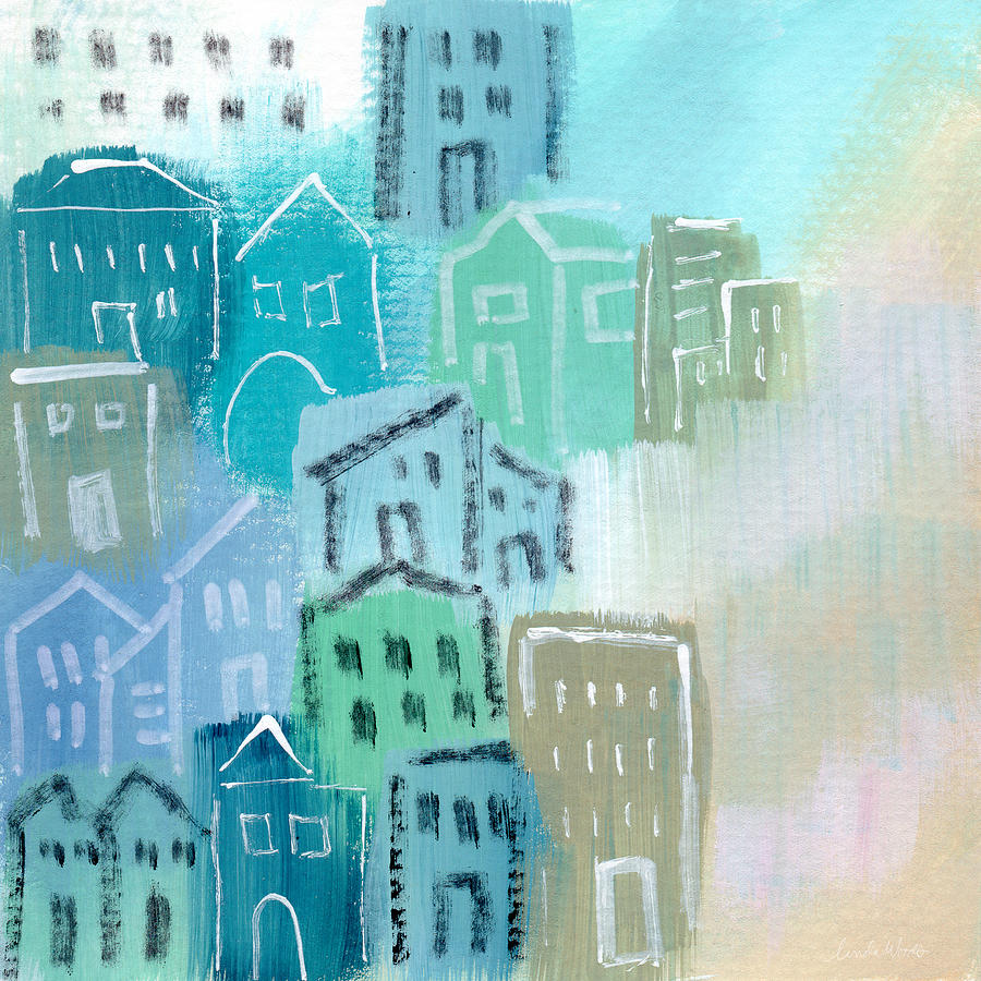 Abstract Painting - Seaside City- Art by Linda Woods by Linda Woods