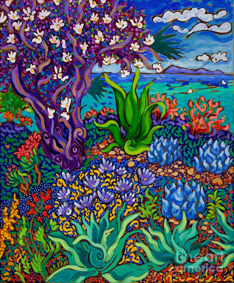 Seaside Flowering Tree Painting by Cathy Carey