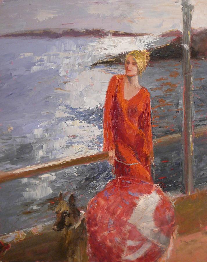 Red Dress Painting - sold Seaside Interest by Irena Jablonski Red Dress Painting - sold Seaside Interest by Irena Jablonski