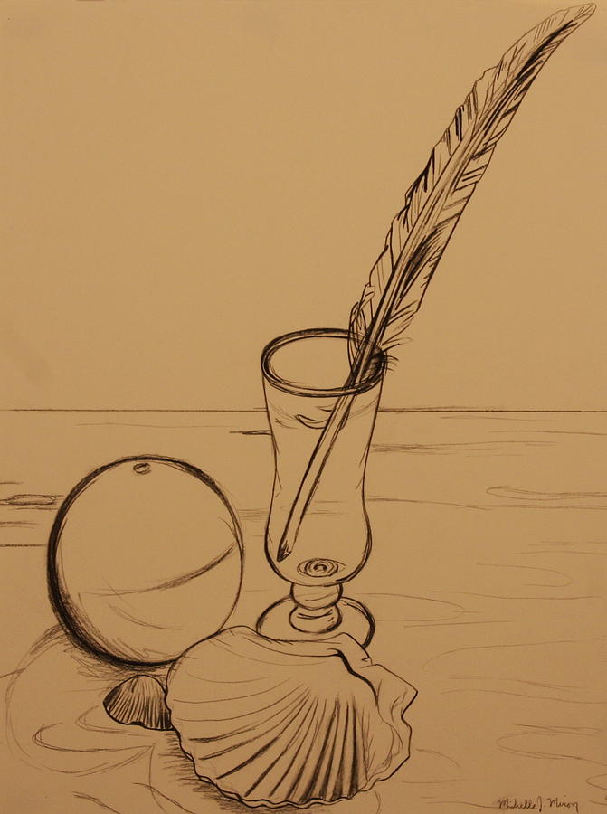 Seaside Objects Drawing by Michelle Miron-Rebbe