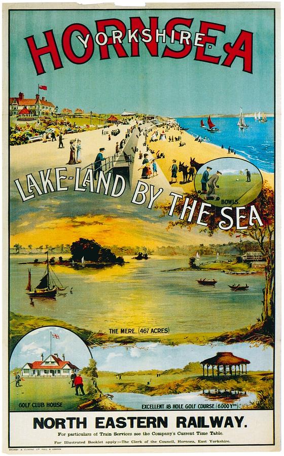 Boat Painting - Seaside Town Scene from Hornsea Yorkshire - Vintage Travel Poster by Studio Grafiikka