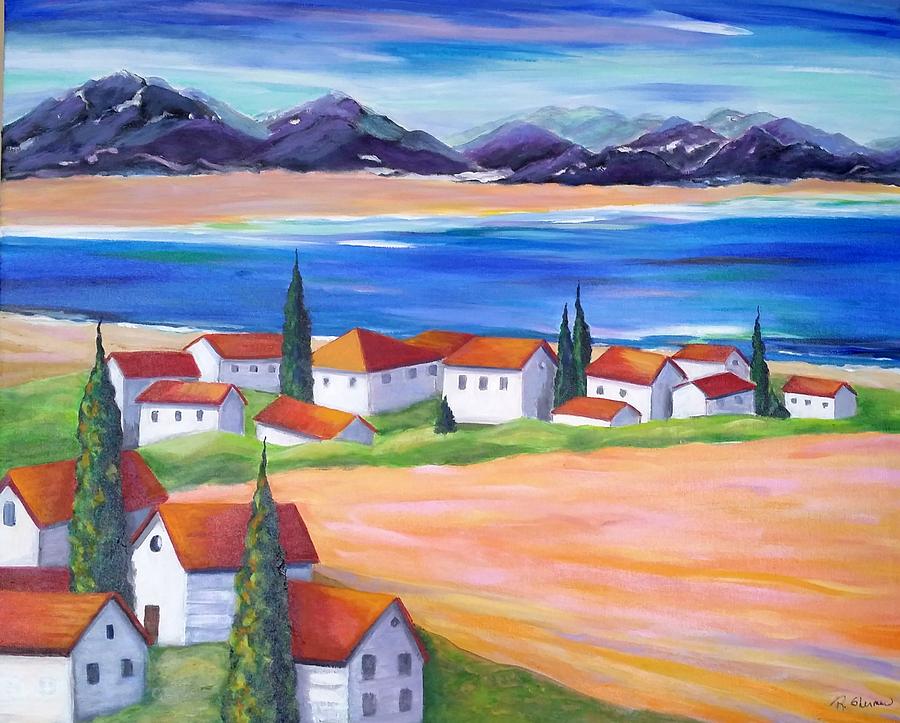 Seaside Village Painting by Rosie Sherman