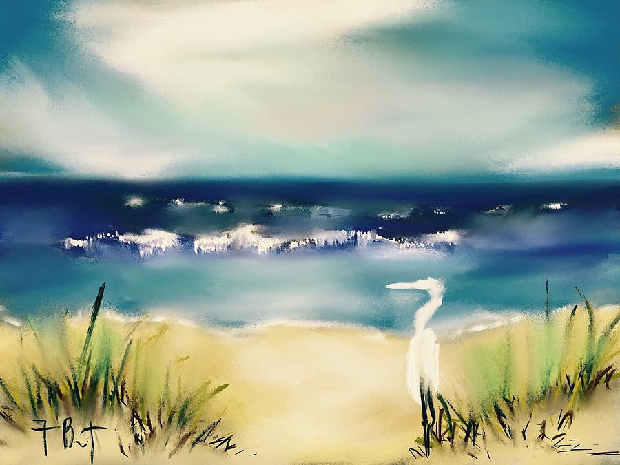 Seaside With Egret Digital Art by Frank Bright