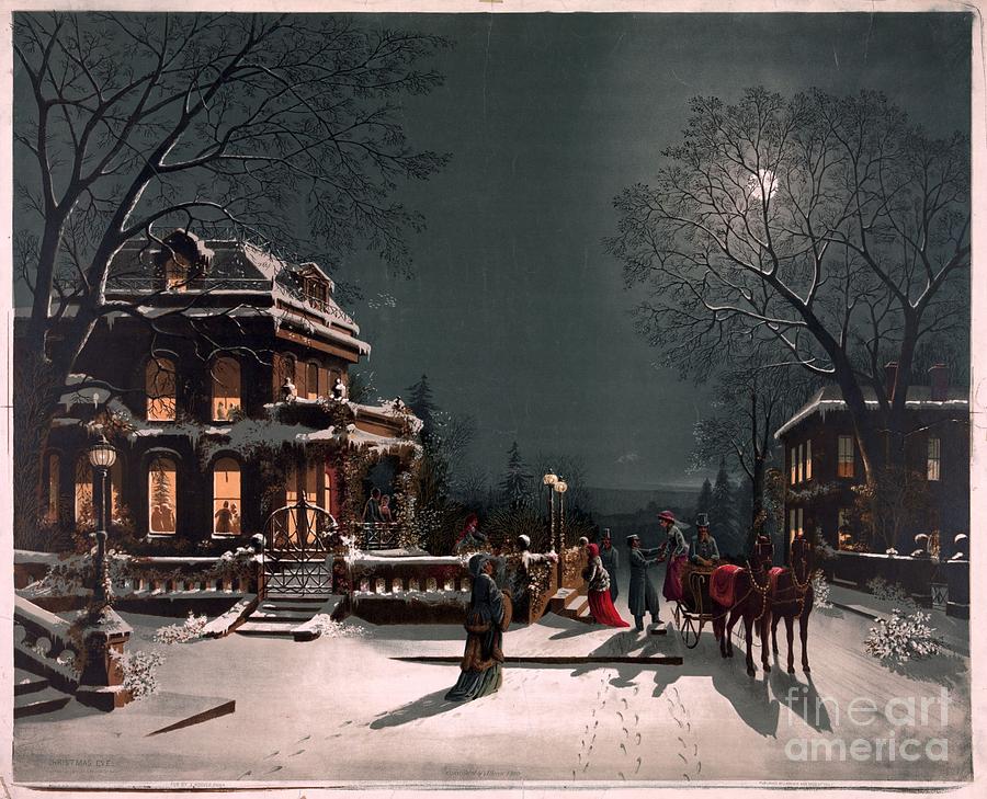 Seasonal Winter Holiday Christmas Eve by J Hoover Painting by Vintage Collectables