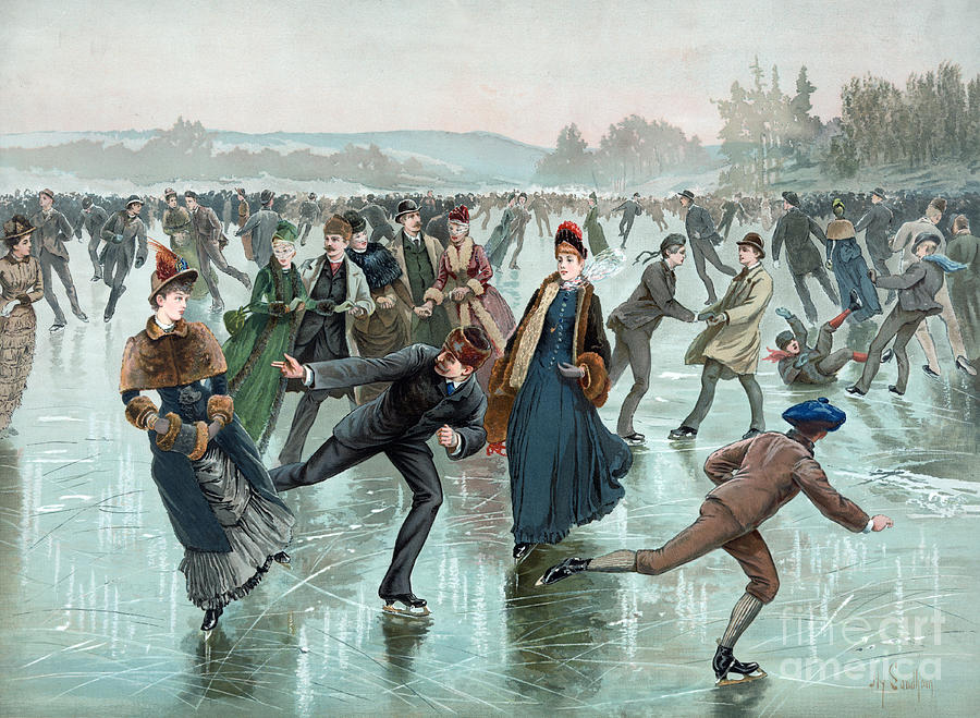 Men and Women Ice Skating, Winter 1885 Photograph by Science Source