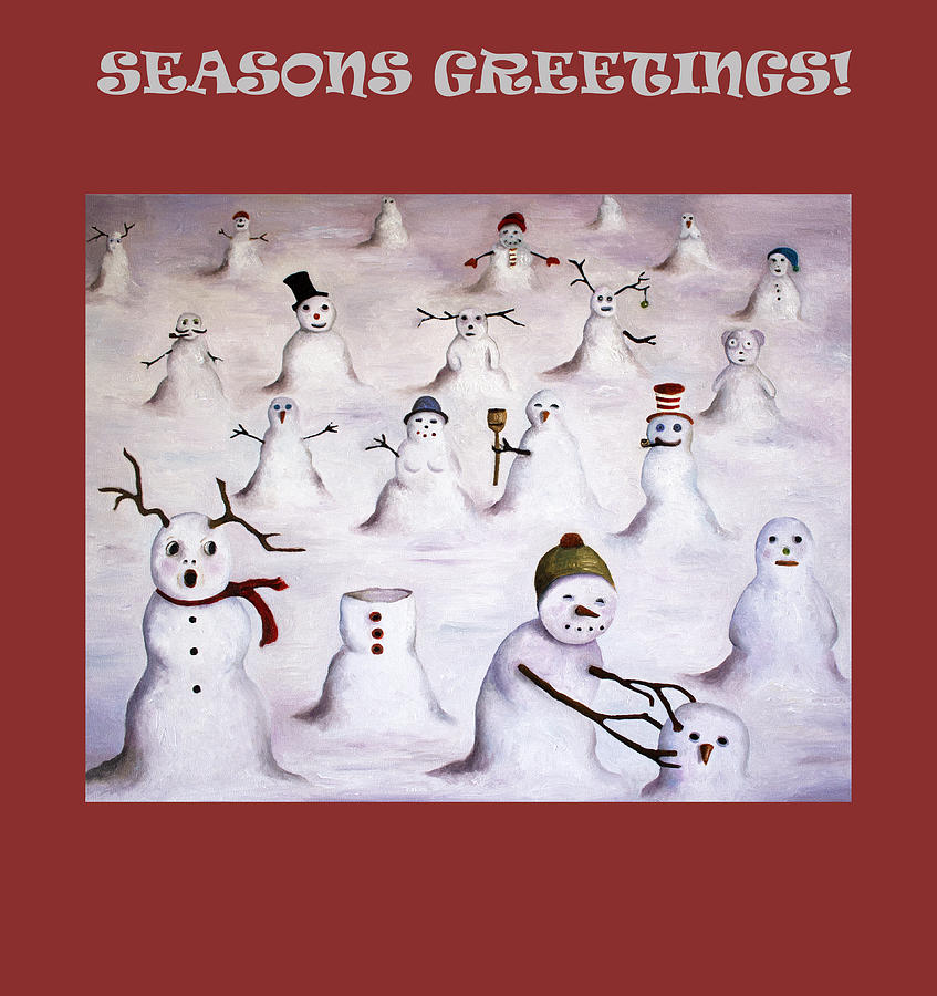 Seasons Greetings with Snowmen Painting by Leah Saulnier The Painting Maniac