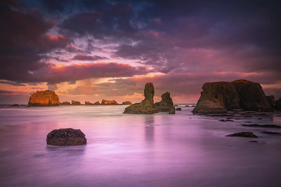 Seastacks with  morning colors Photograph by William Lee