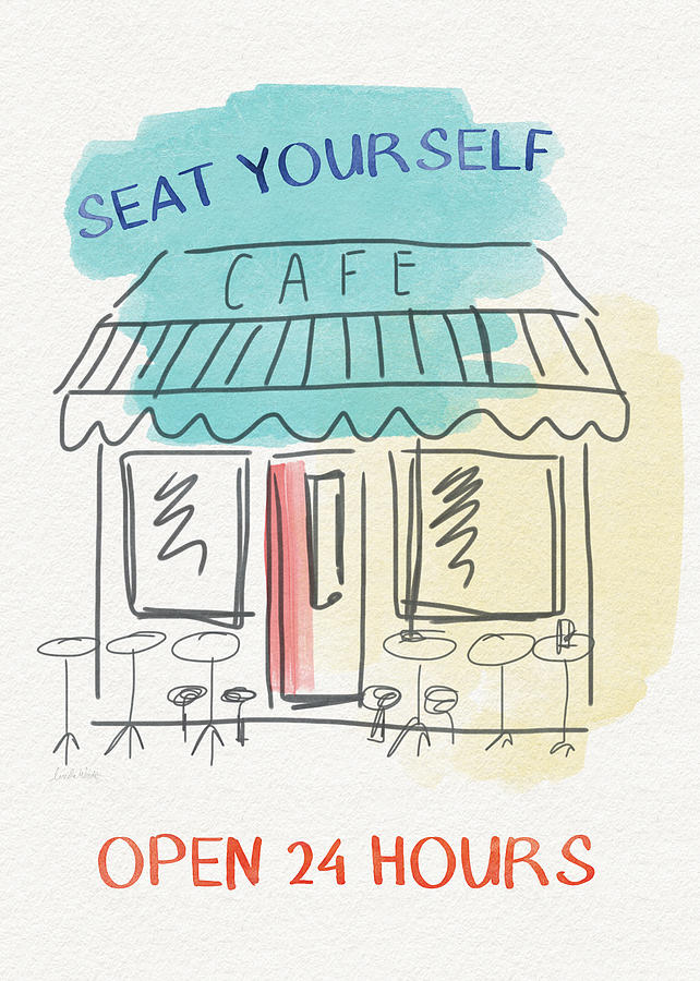 Cafe Painting - Seat Yourself Cafe- Art by Linda Woods by Linda Woods