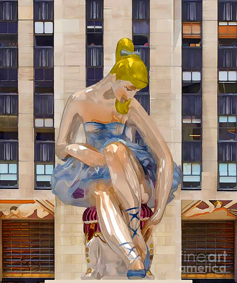 Seated Ballerina at Rockefeller Center 3 Painting by Jeelan Clark