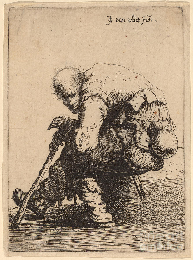 Seated Beggar Drawing by Johannes Van Vliet
