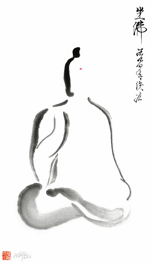 Seated Buddha- Arttopan Zen Freehand Chinese painting-Buddhist mood Drawing by Artto Pan