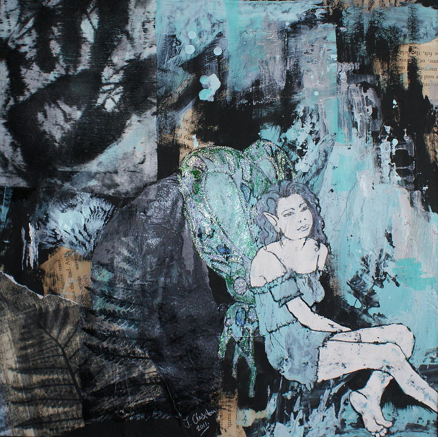 Seated fairy with hand 2 Mixed Media by Joanne Claxton