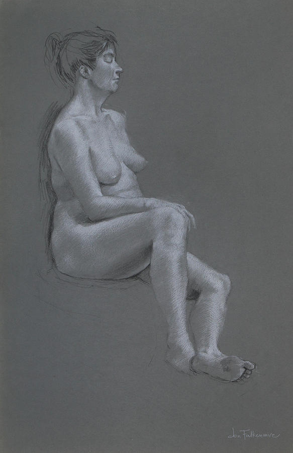 Seated Female, Crossed Feet, Closed Eyes. Student Work. Drawing