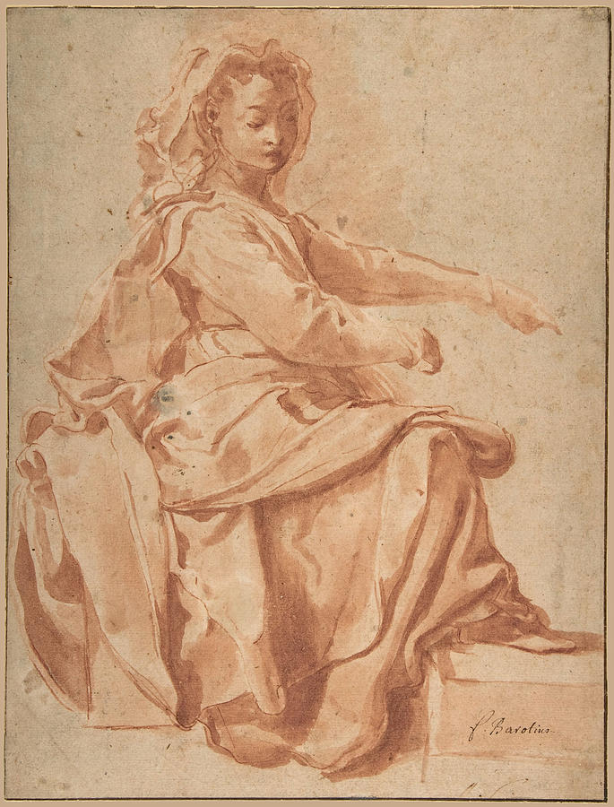 Beautiful Drawing - Seated Female Figure by Pietro Faccini