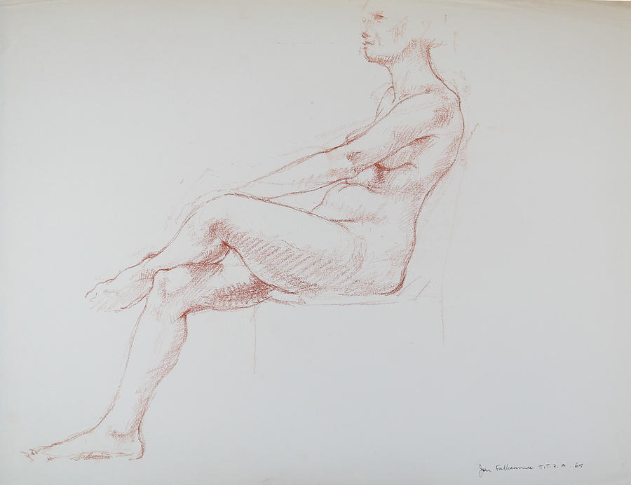 Seated female, left leg on right knee, student work. Drawing by Jon Falkenmire