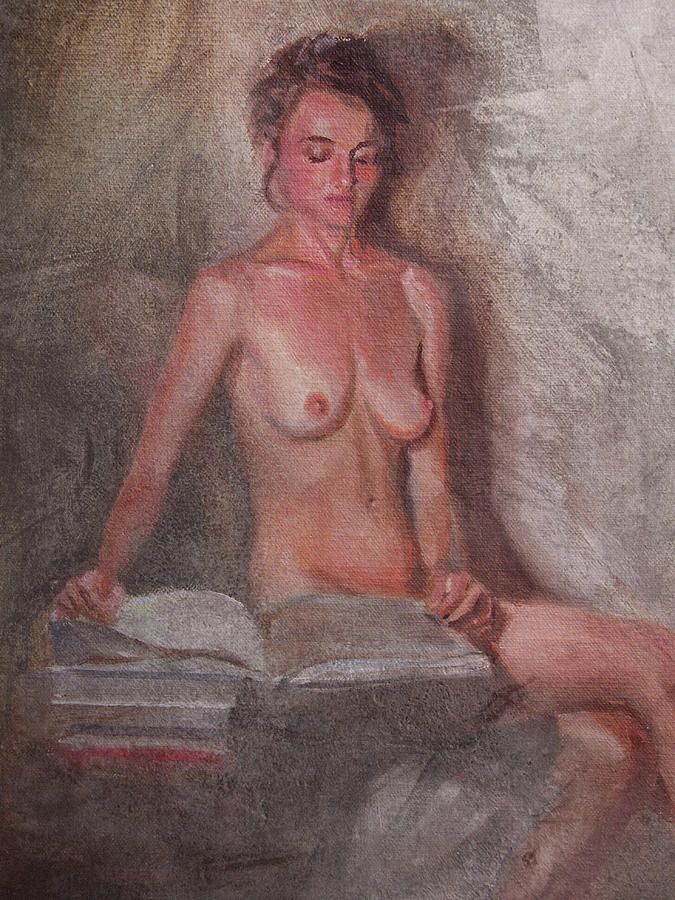 Seated Figure With Books Painting by Emily Olson