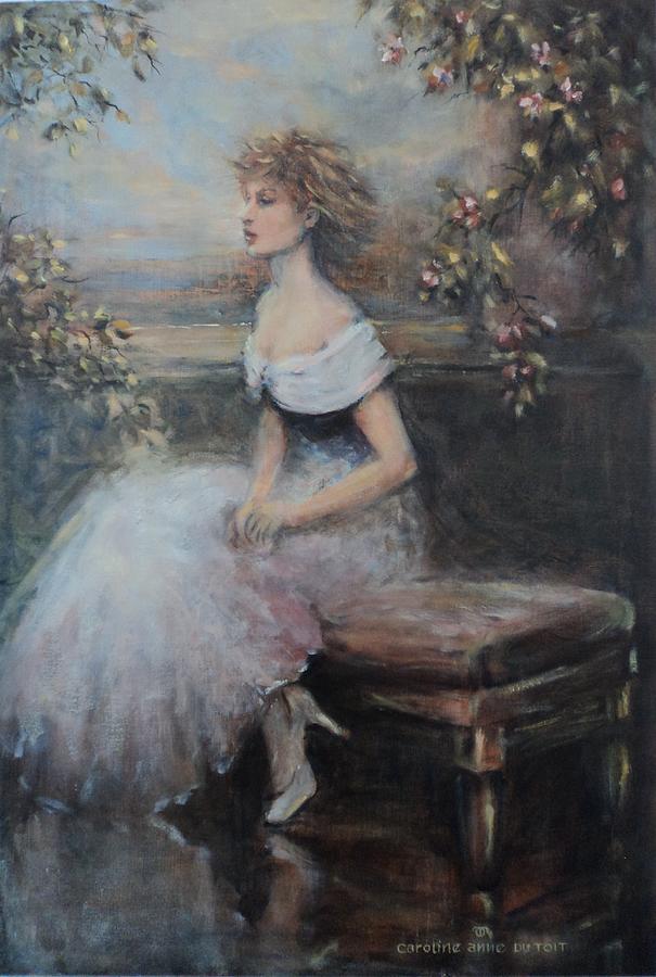 Flower Painting - Seated Lady and Flowers by Caroline Anne Du Toit