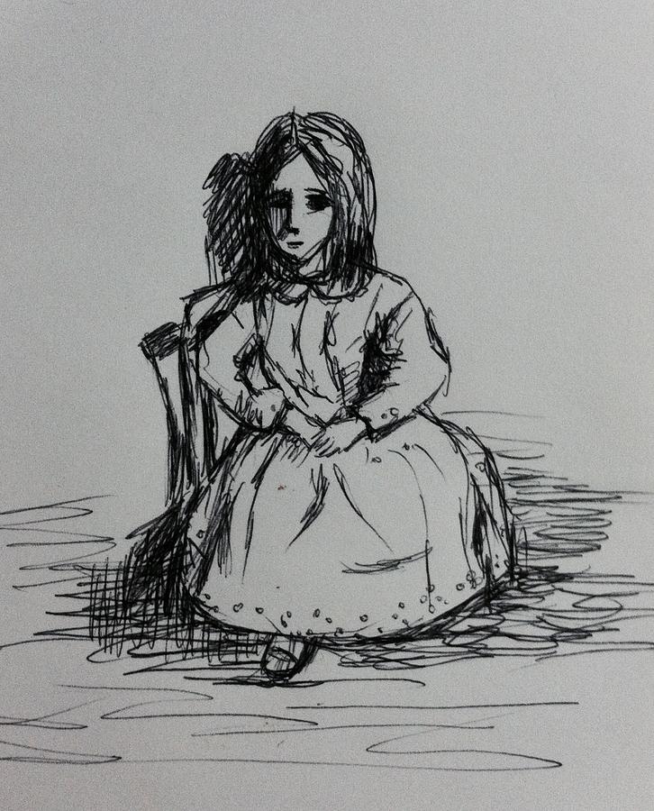 Seated little girl Drawing by Hae Kim