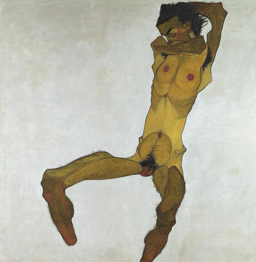 Seated Male Nude, from 1910 Painting by Egon Schiele