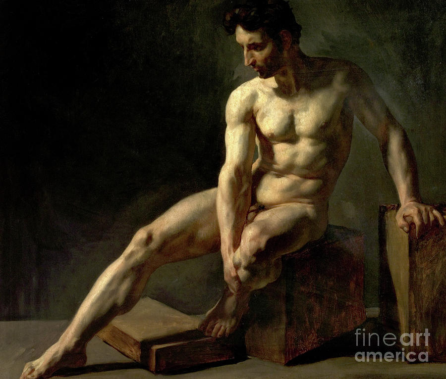 Nude Painting - Seated Male Nude by Jean-Baptiste Edouard Detaille