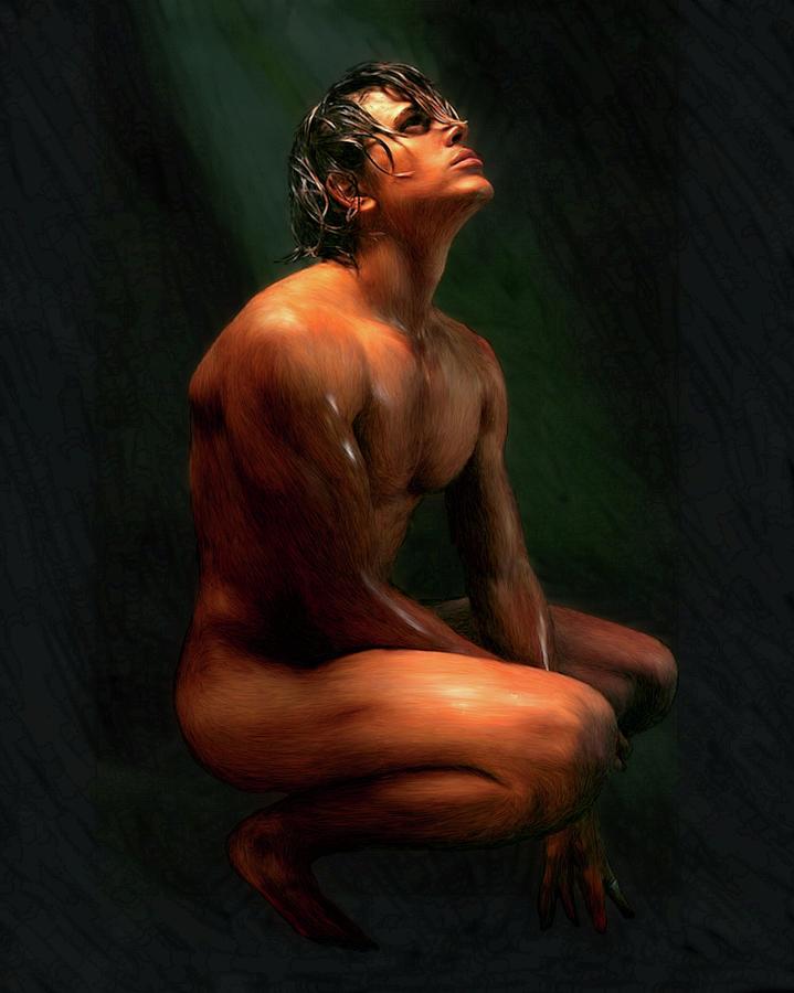 Seated Male under a Light Painting by Troy Caperton