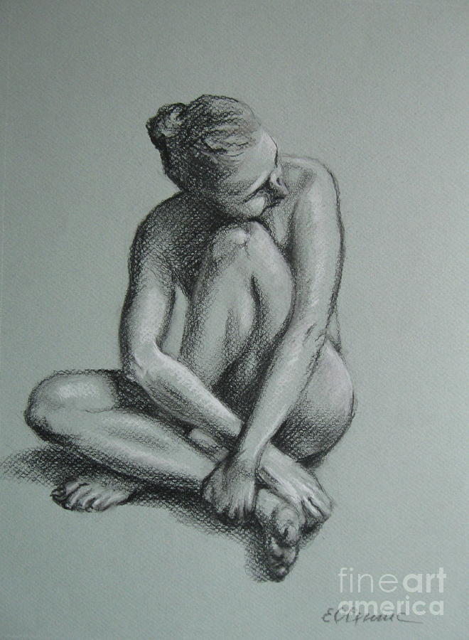Seated nude Drawing by Elena Oleniuc