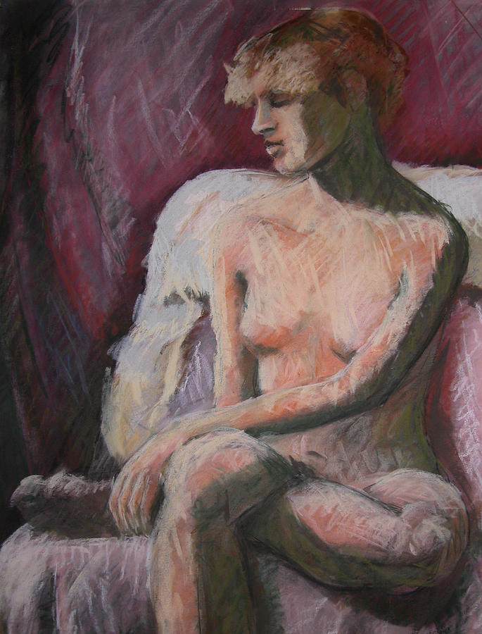 Seated Nude in Pink Painting by Synnove Pettersen