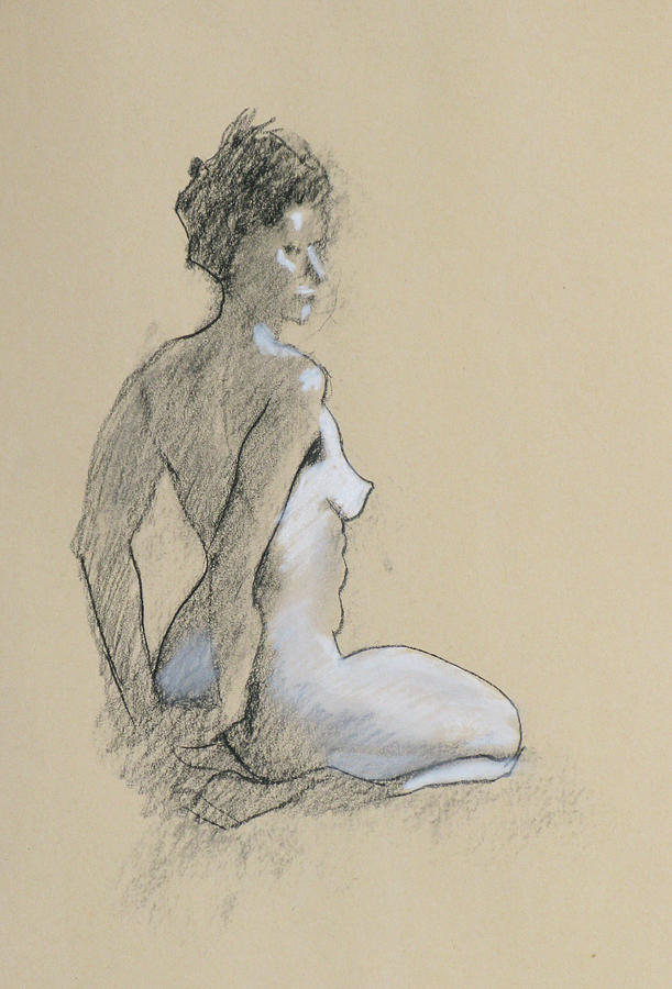 Nude Drawing - Seated Nude by Robert Bissett