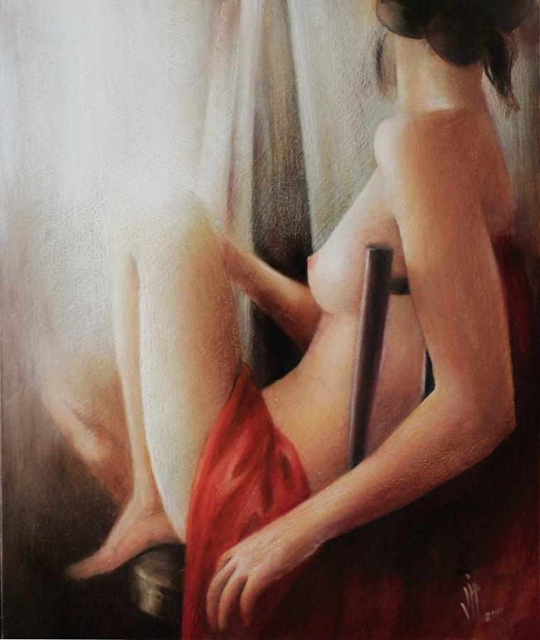 Seated nude Painting by Vali Irina Ciobanu