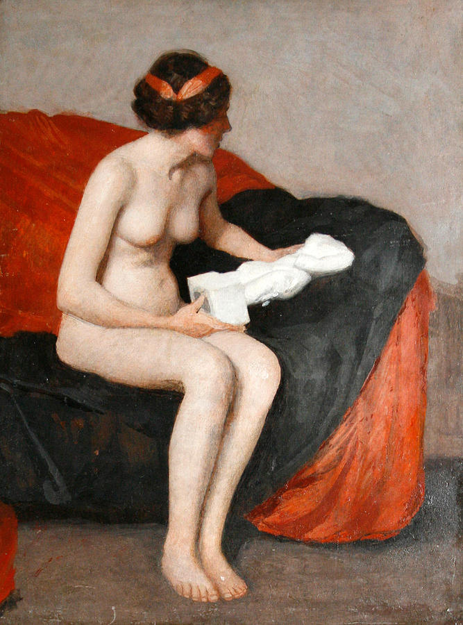 Seated Nude with Sculpture Painting by William McGregor Paxton
