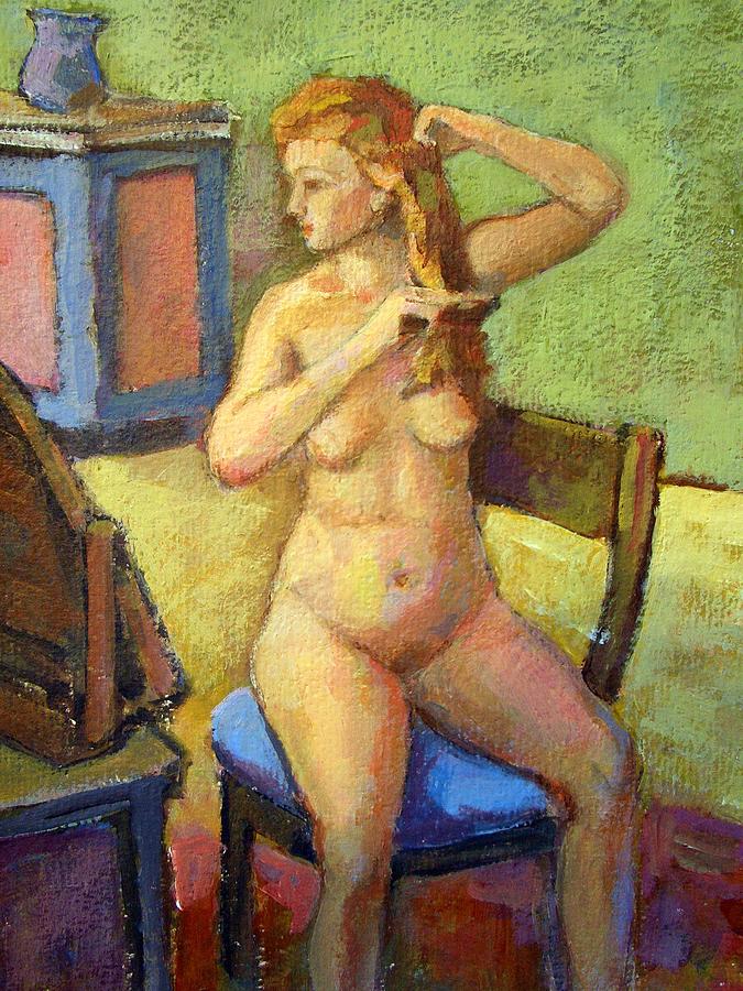 Seated Nude Woman Painting by Johannes Strieder