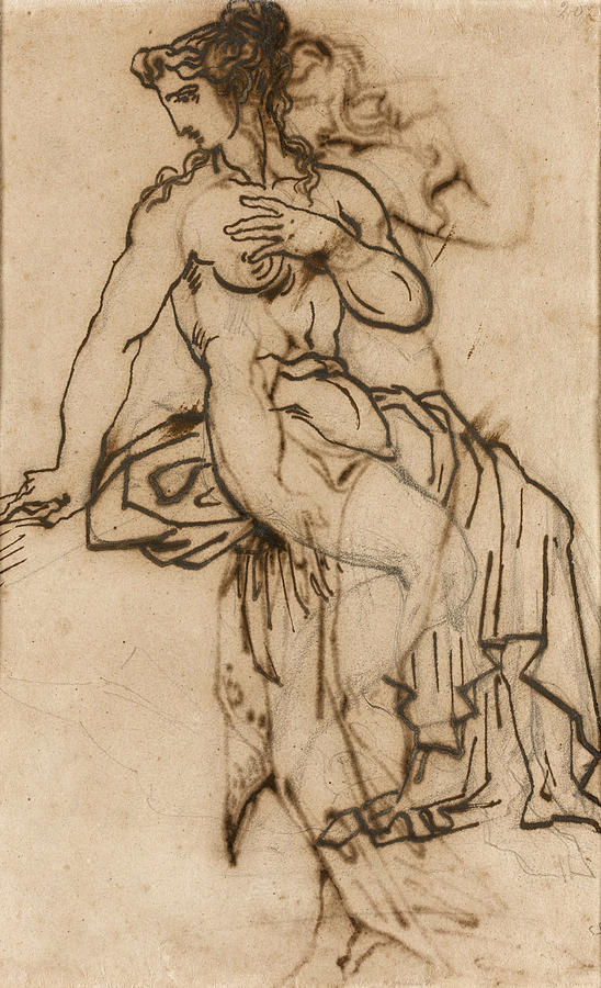 Seated Nude Woman Drawing by Theodore Gericault