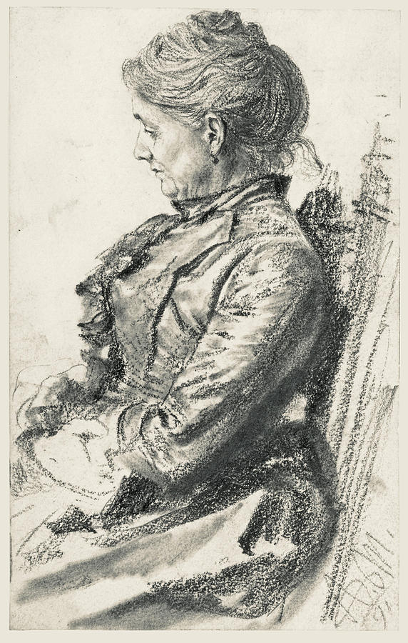 Seated Woman Drawing by Adolph von Menzel