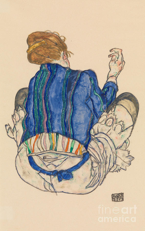 Seated Woman, Back View, 1917  Painting by Egon Schiele