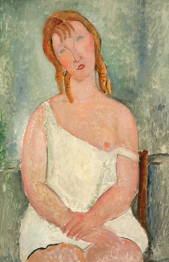 Seated Young Girl in a Shirt Painting by Amedeo Modigliani