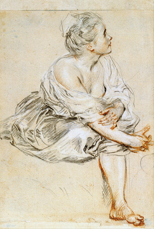 Seated Young Woman Drawing by Antoine Watteau