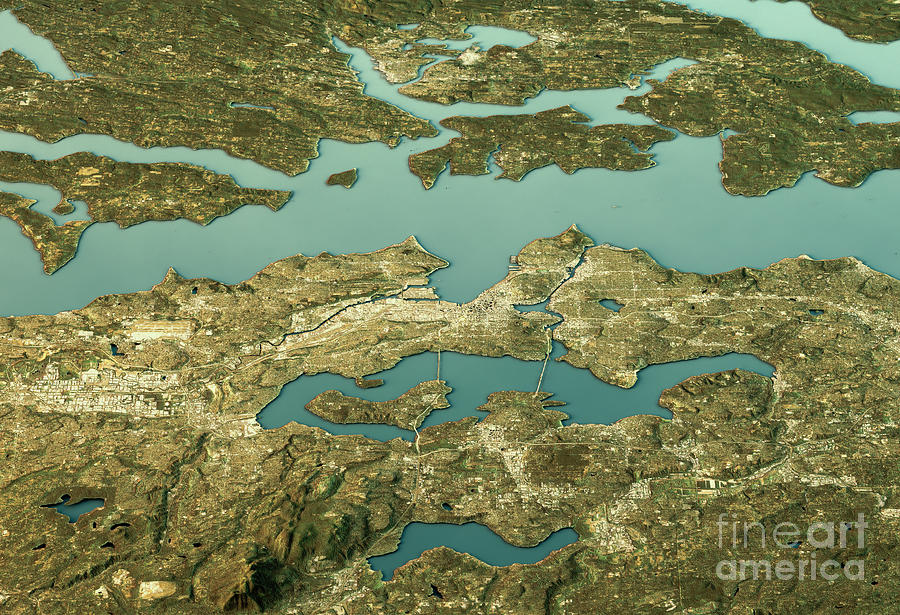 Seattle Digital Art - Seattle 3D Landscape View East-West Natural Color by Frank Ramspott