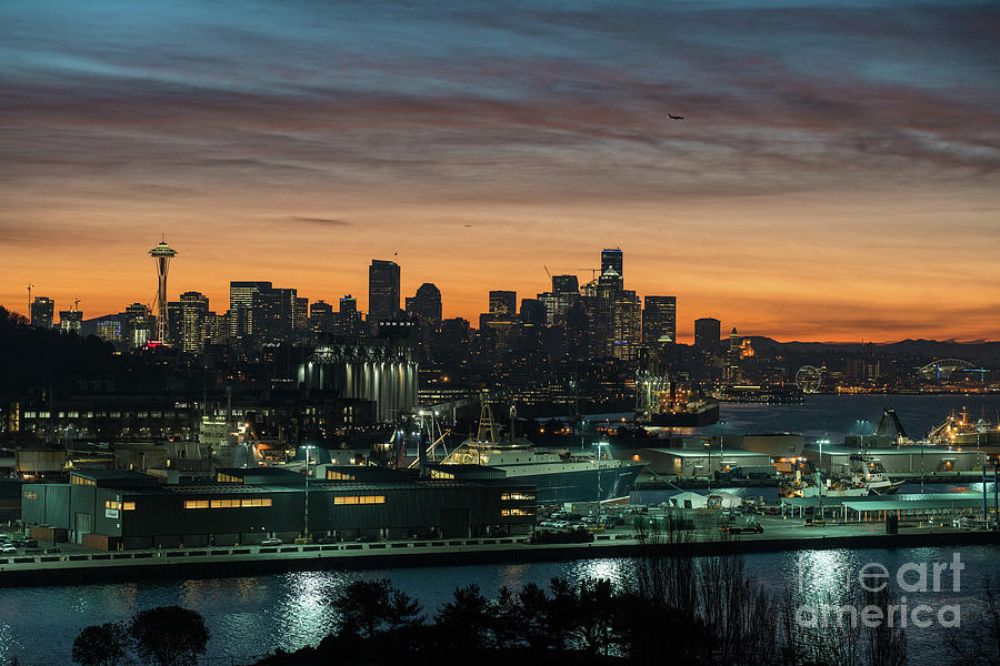 Seattle and Pier 90 Sunrise Photograph by Mike Reid
