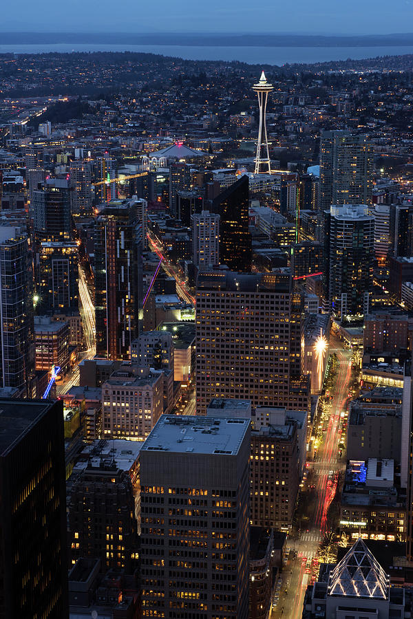 Seattle at Night Photograph by David Lunde