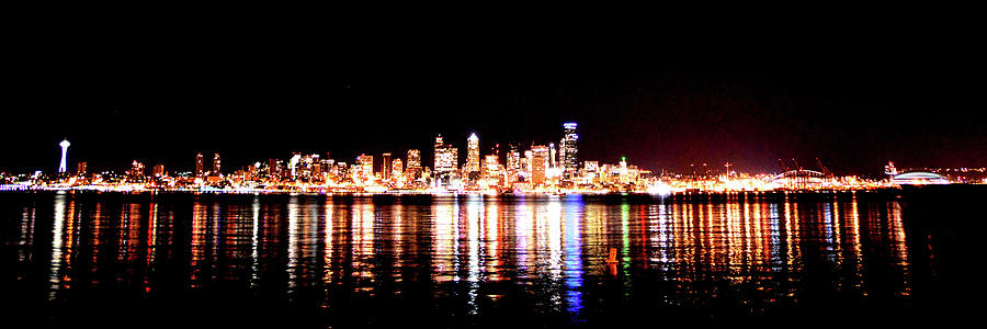 Seattle at Night - From Alki Beach Photograph by Brian OKelly